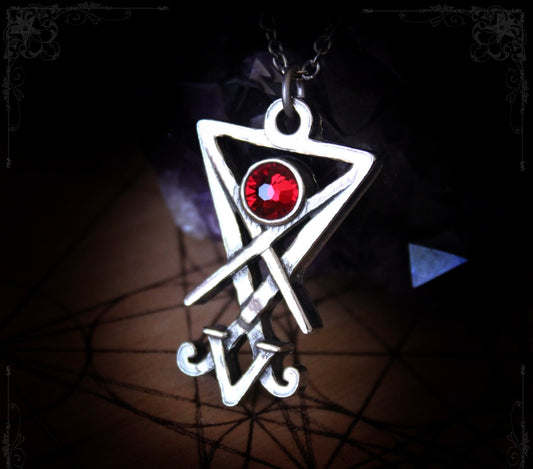 Lucifer's Sigil Necklace with Red Swarovski Crystal to win lotteries– Unleash the Dark Lord’s Power to Bend Fate, Win Lotteries, and Drown in Wealth