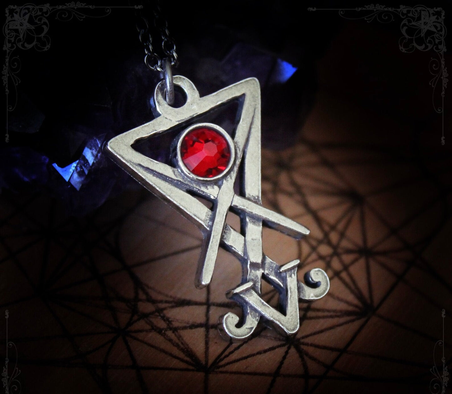 Lucifer's Sigil Necklace with Red Swarovski Crystal to win lotteries– Unleash the Dark Lord’s Power to Bend Fate, Win Lotteries, and Drown in Wealth